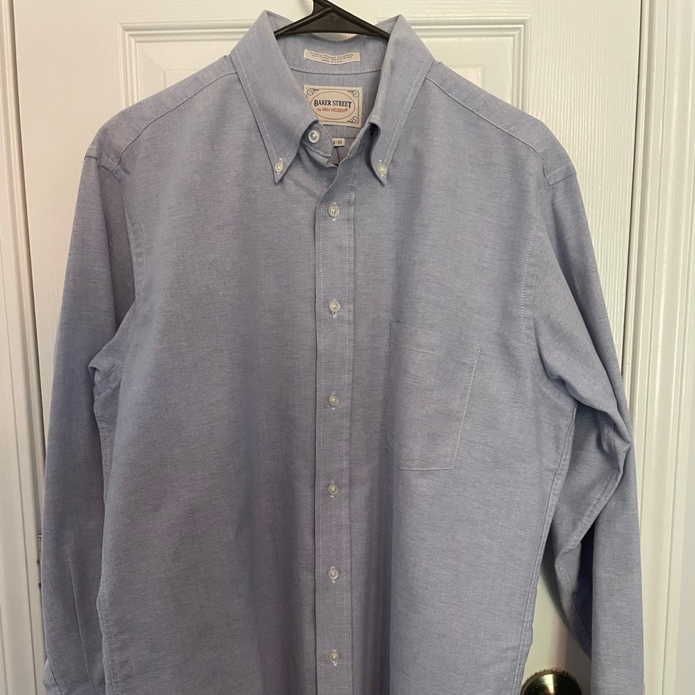 VAN HEUSEN Baker Street Grey Button-Up MEN'S Shirt Sz 16.5 / 32 / 33